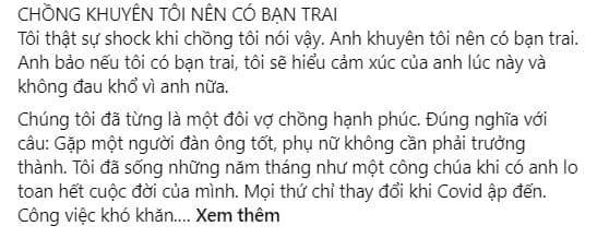 Chồng đưa nhân tình 300 triệu, khuyên vợ có bạn trai để hiểu cảm xúc của mình